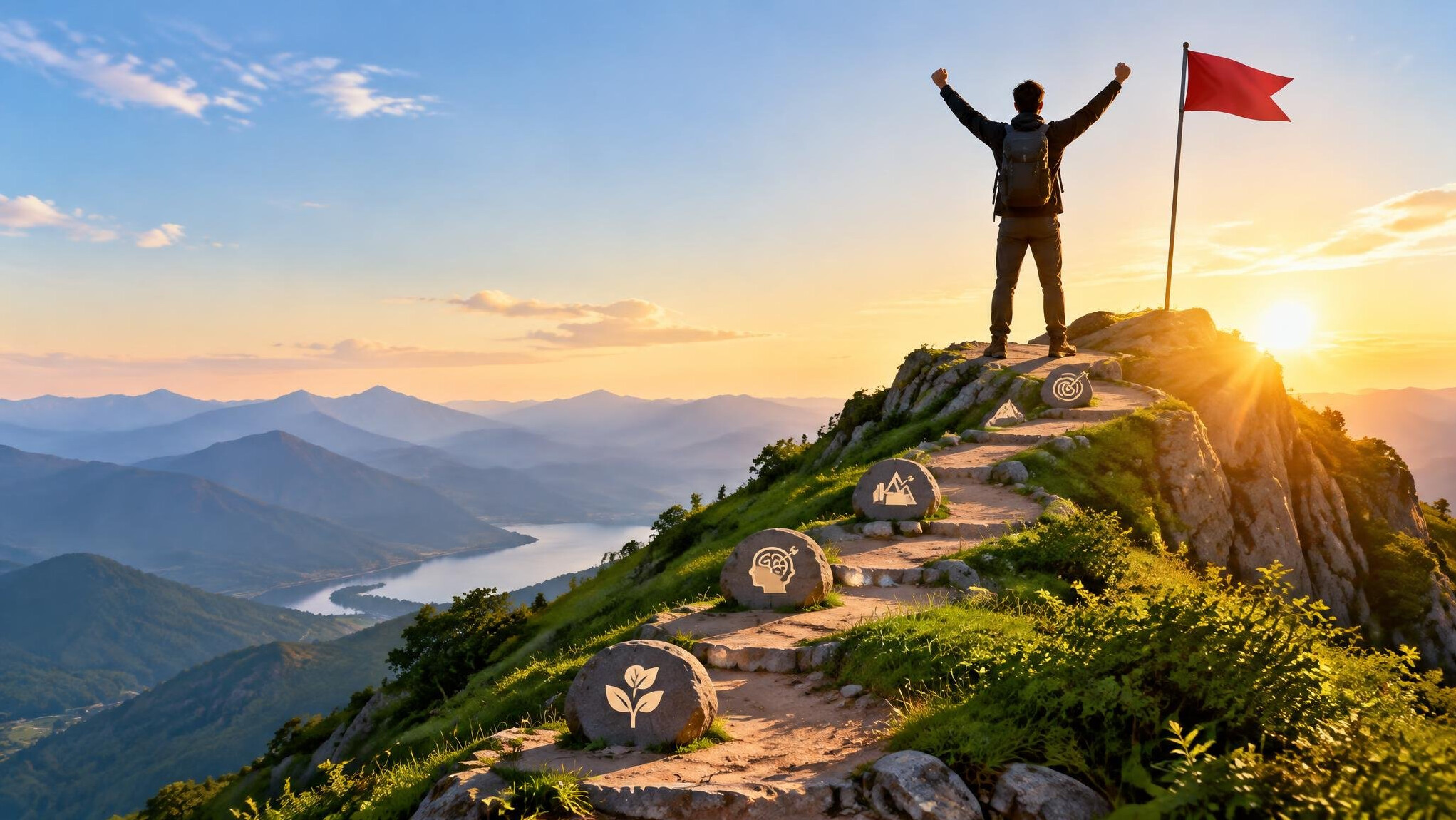 person achieving goal outdoors