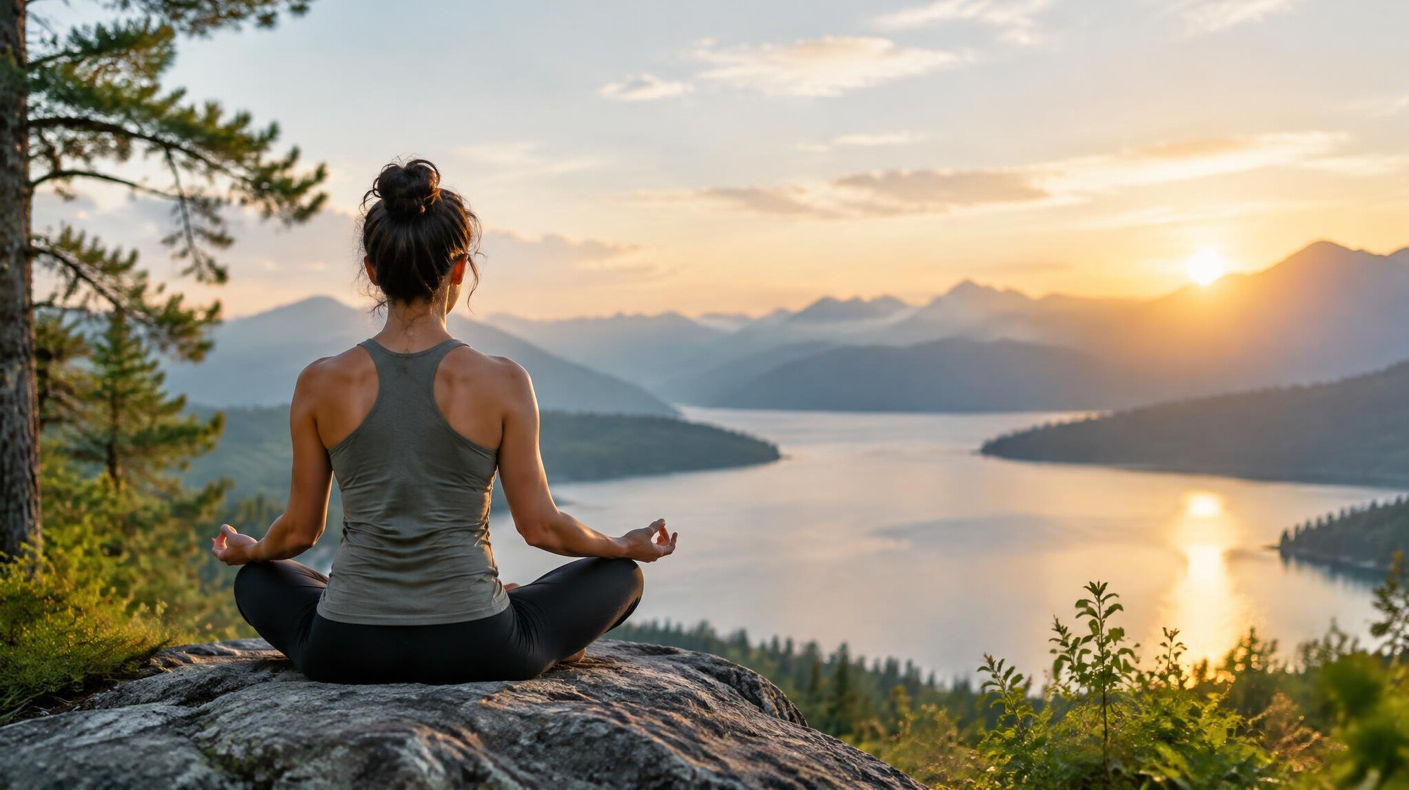 person meditating in nature