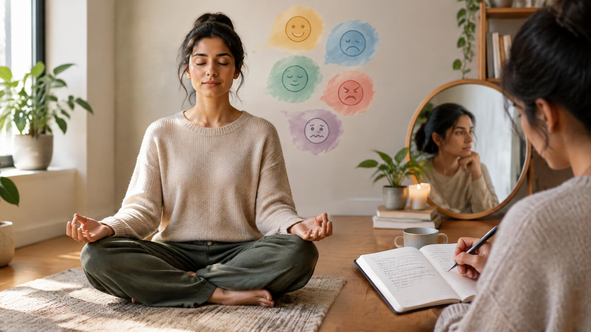 person meditating in quiet room