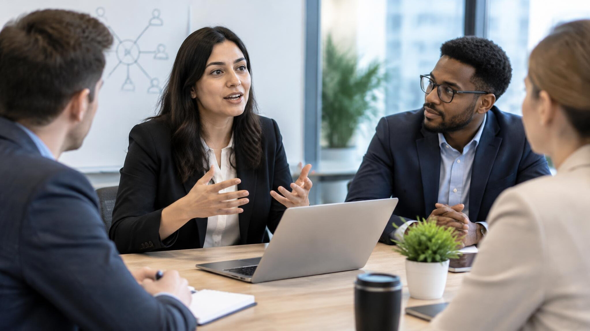 person speaking in meeting